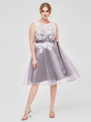 Illusion Neck Organza with Ivory Lace Appliqued Dusk Plus Size