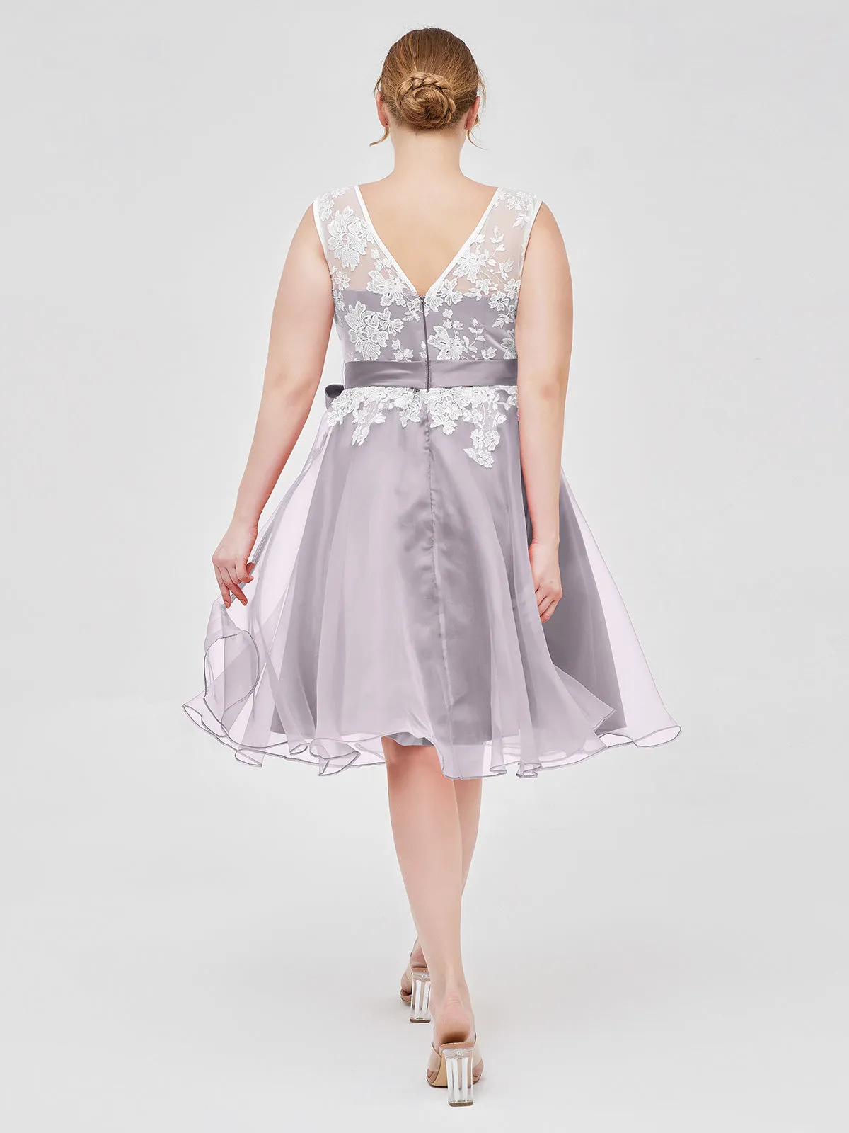 Illusion Neck Organza with Ivory Lace Appliqued Dusk Plus Size