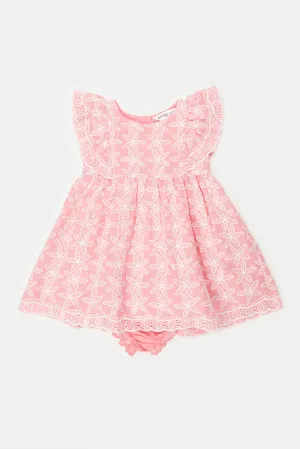 Infant Girls Pink Embroidered Dress