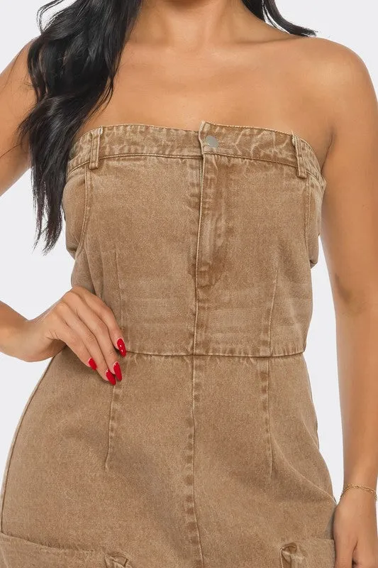 It's a Vibe- Vintage Washed Distressed Cargo Maxi Dress