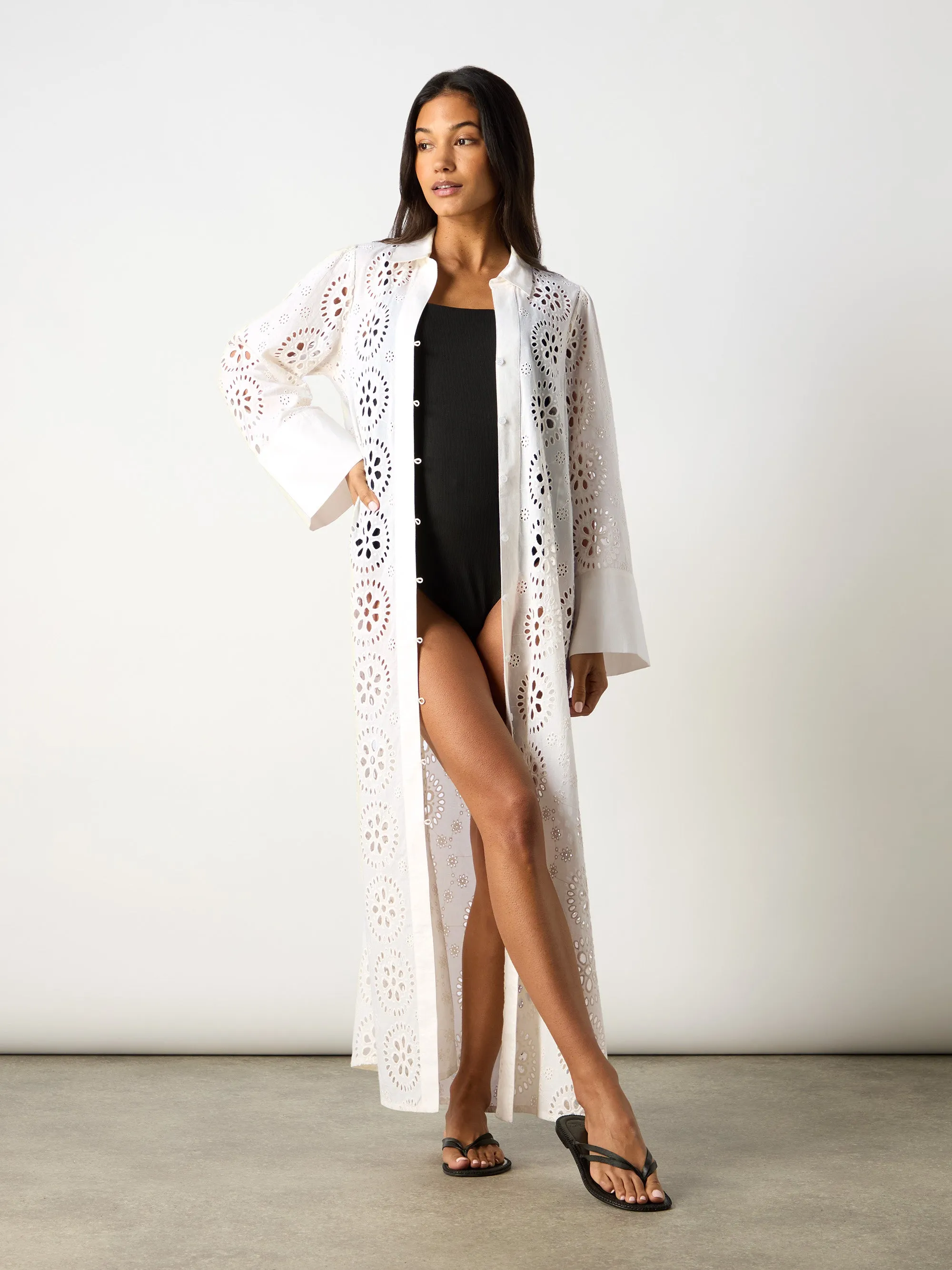 Ivory Broderie Shirt Maxi Dress