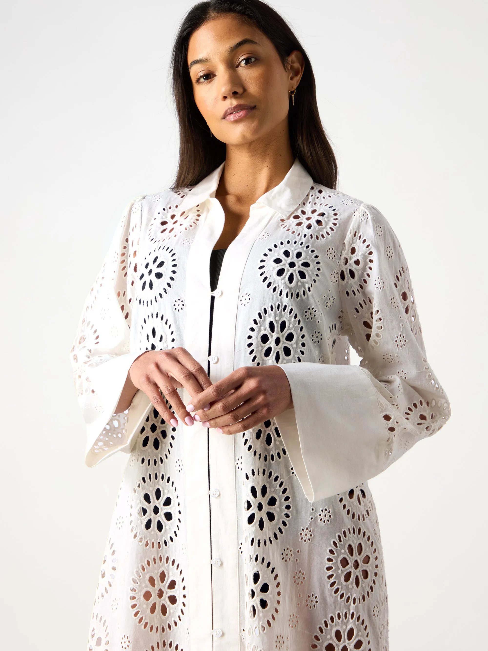 Ivory Broderie Shirt Maxi Dress