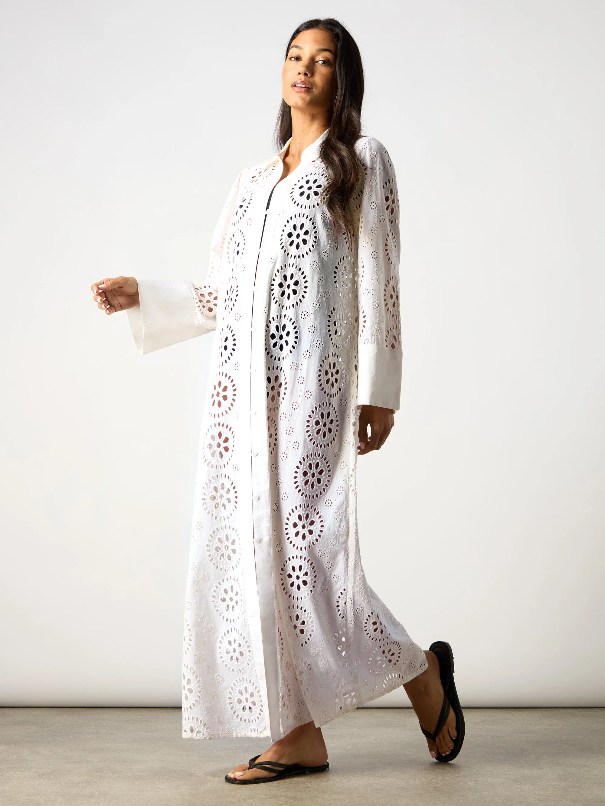 Ivory Broderie Shirt Maxi Dress