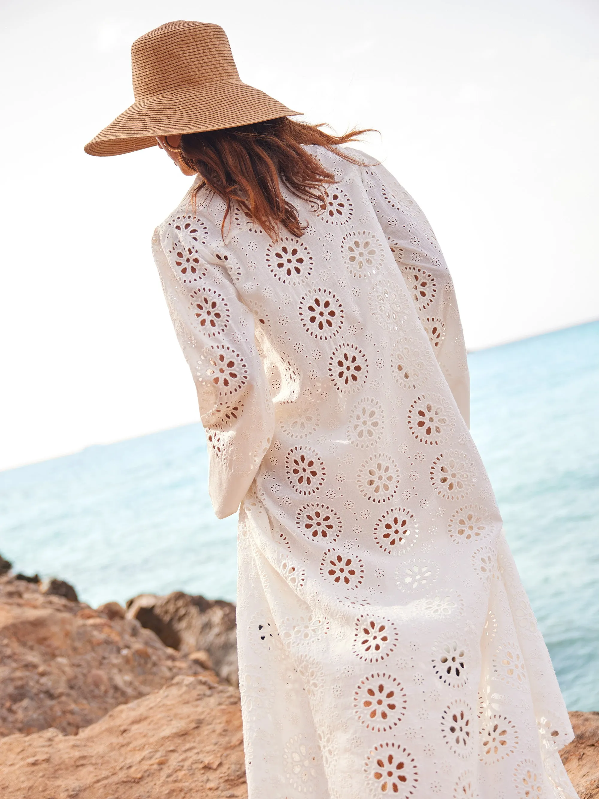 Ivory Broderie Shirt Maxi Dress