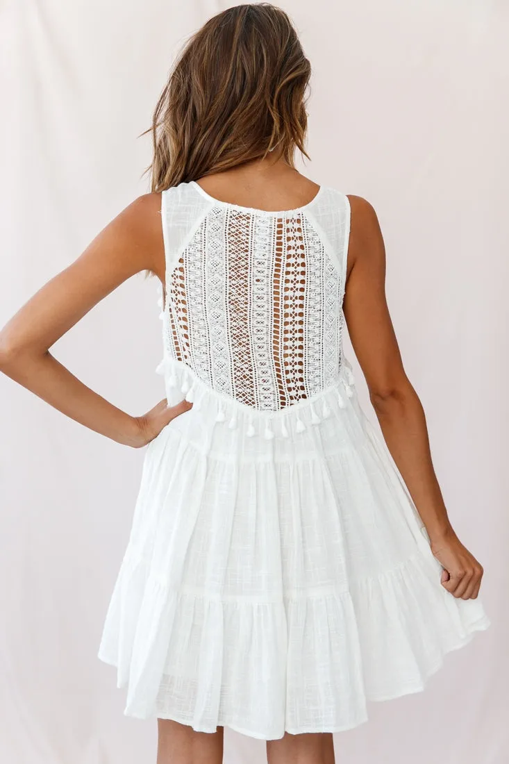 Jada Sleeveless Crochet and Tassel Kaftan Dress White