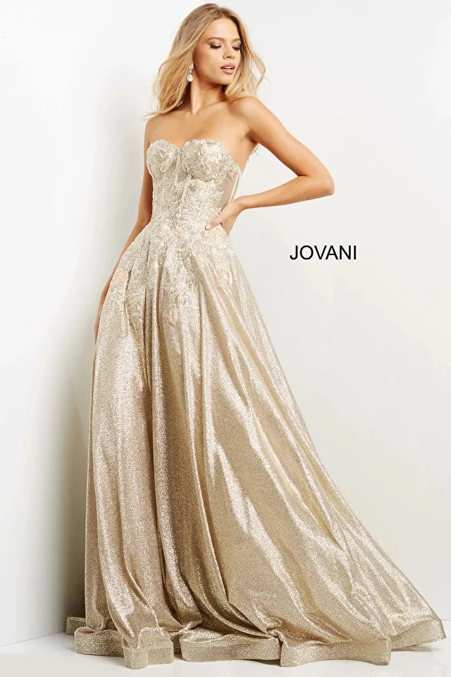 Jovani 07497 Strapless A-Line Corset Bodice Ballgown - Special Occasion/Curves