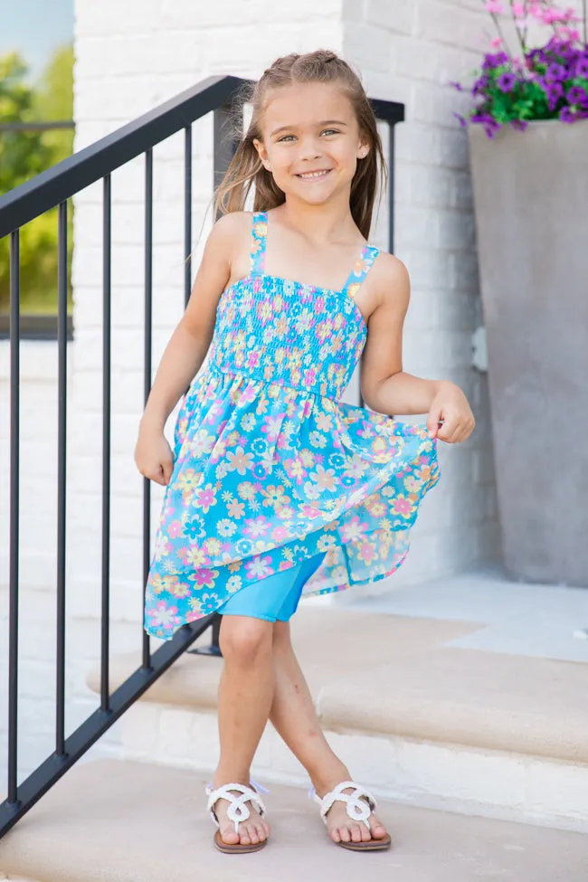 Kid's Sunny Skies Blue Floral Mini Dress