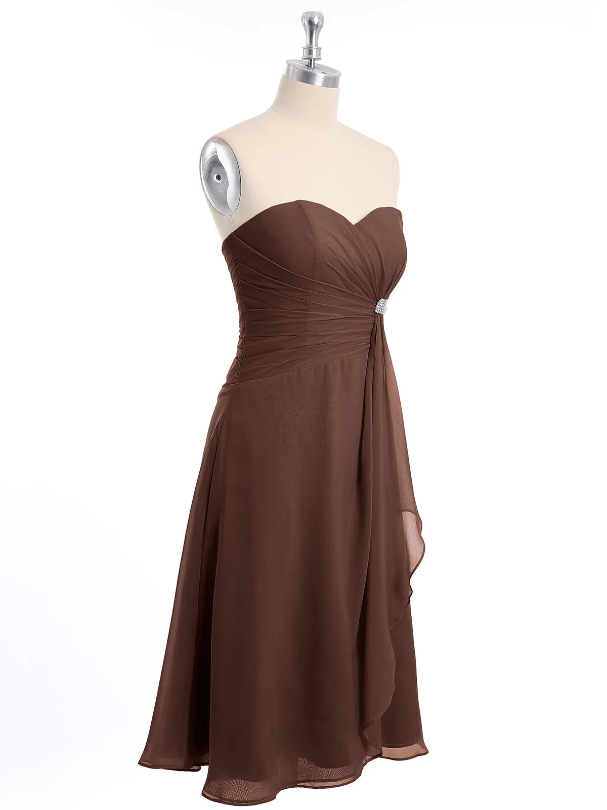 Knee Length Chiffon Dress with Sweetheart Neck-Chocolate Plus Size