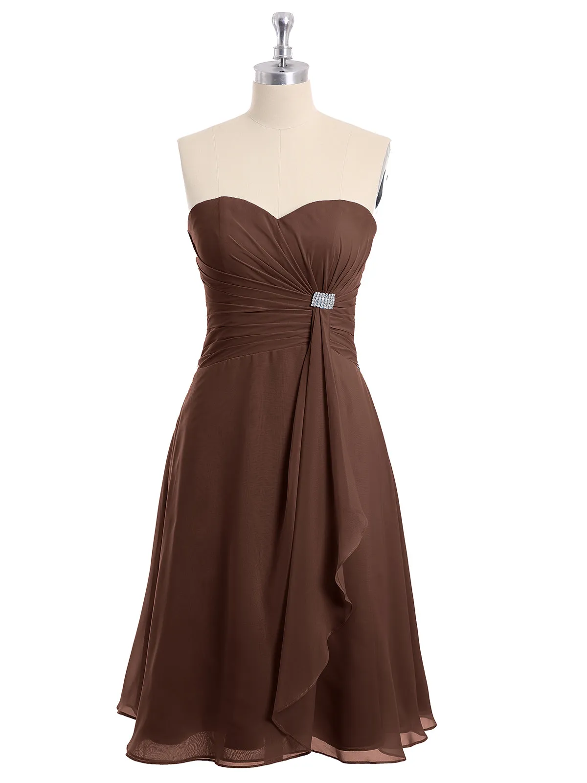 Knee Length Chiffon Dress with Sweetheart Neck-Chocolate Plus Size