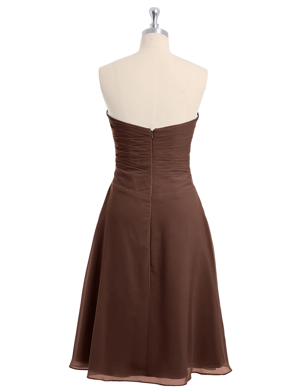 Knee Length Chiffon Dress with Sweetheart Neck-Chocolate Plus Size