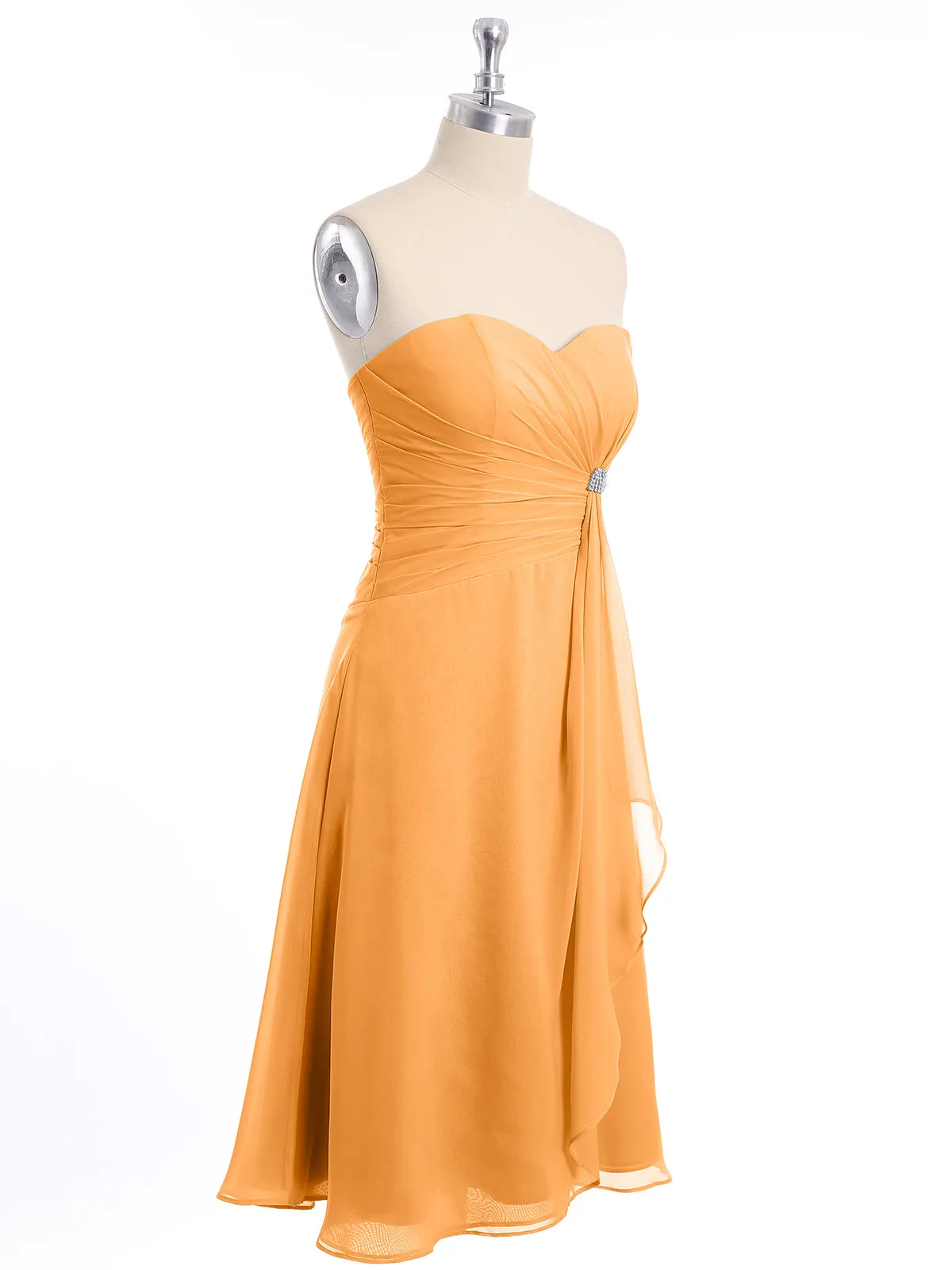 Knee Length Chiffon Dress with Sweetheart Neck-Tangerine Plus Size