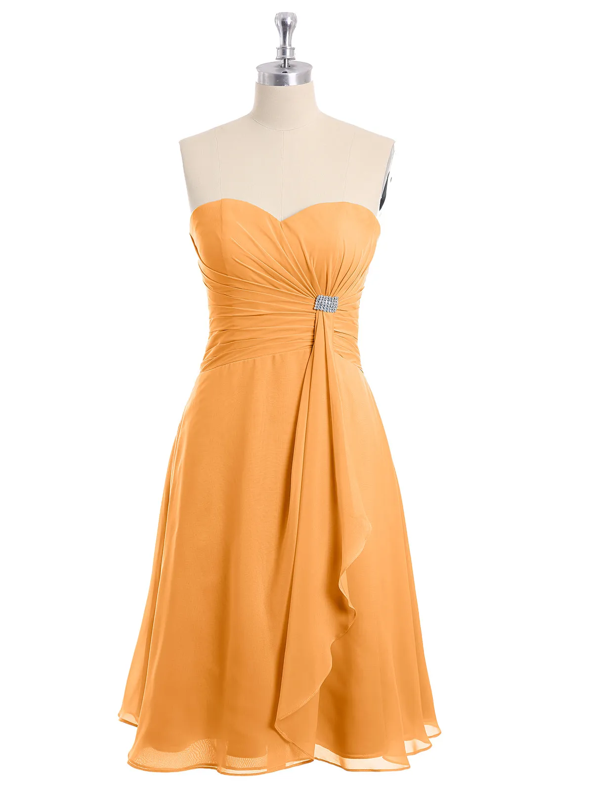 Knee Length Chiffon Dress with Sweetheart Neck-Tangerine Plus Size