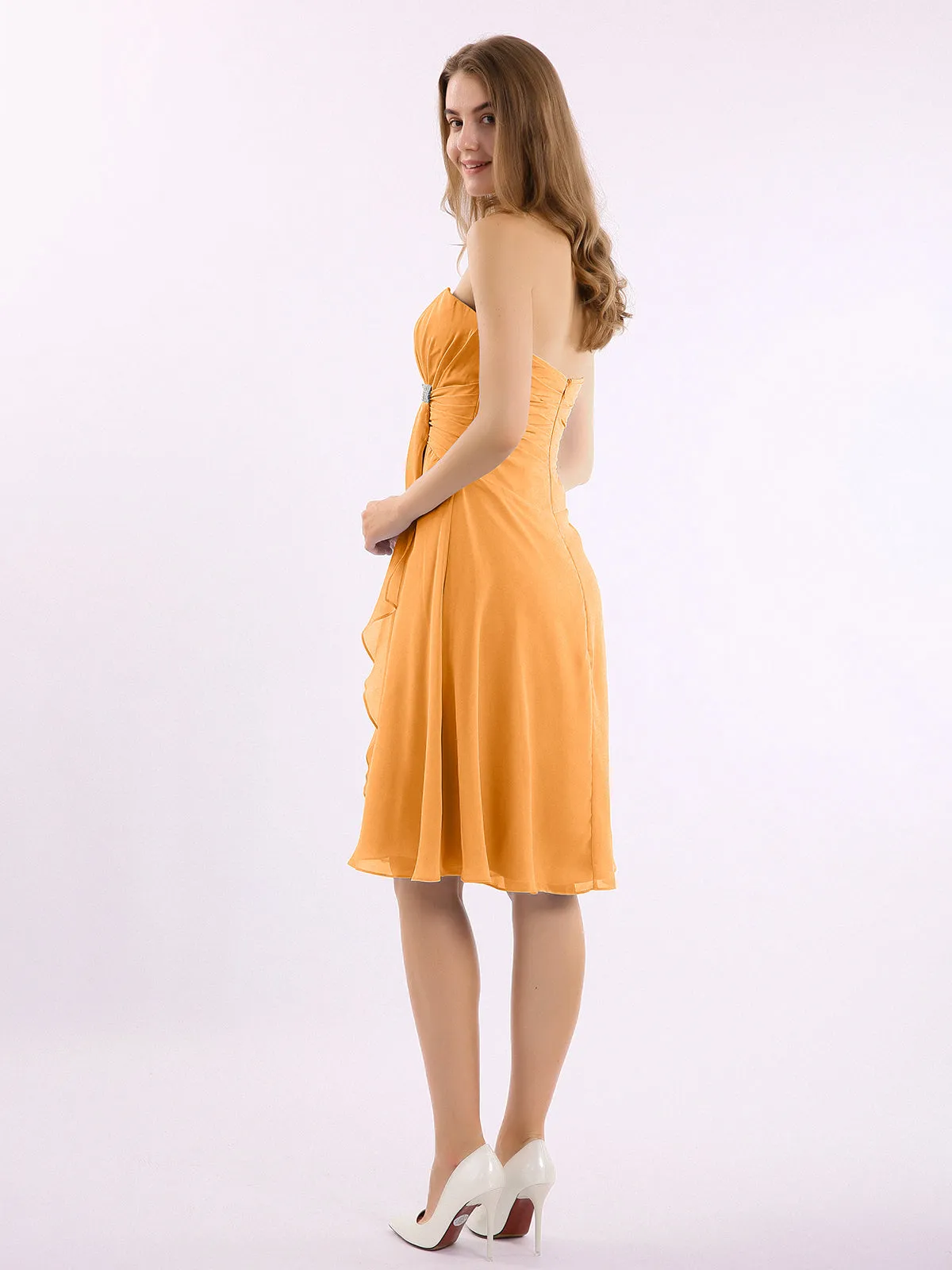 Knee Length Chiffon Dress with Sweetheart Neck-Tangerine Plus Size