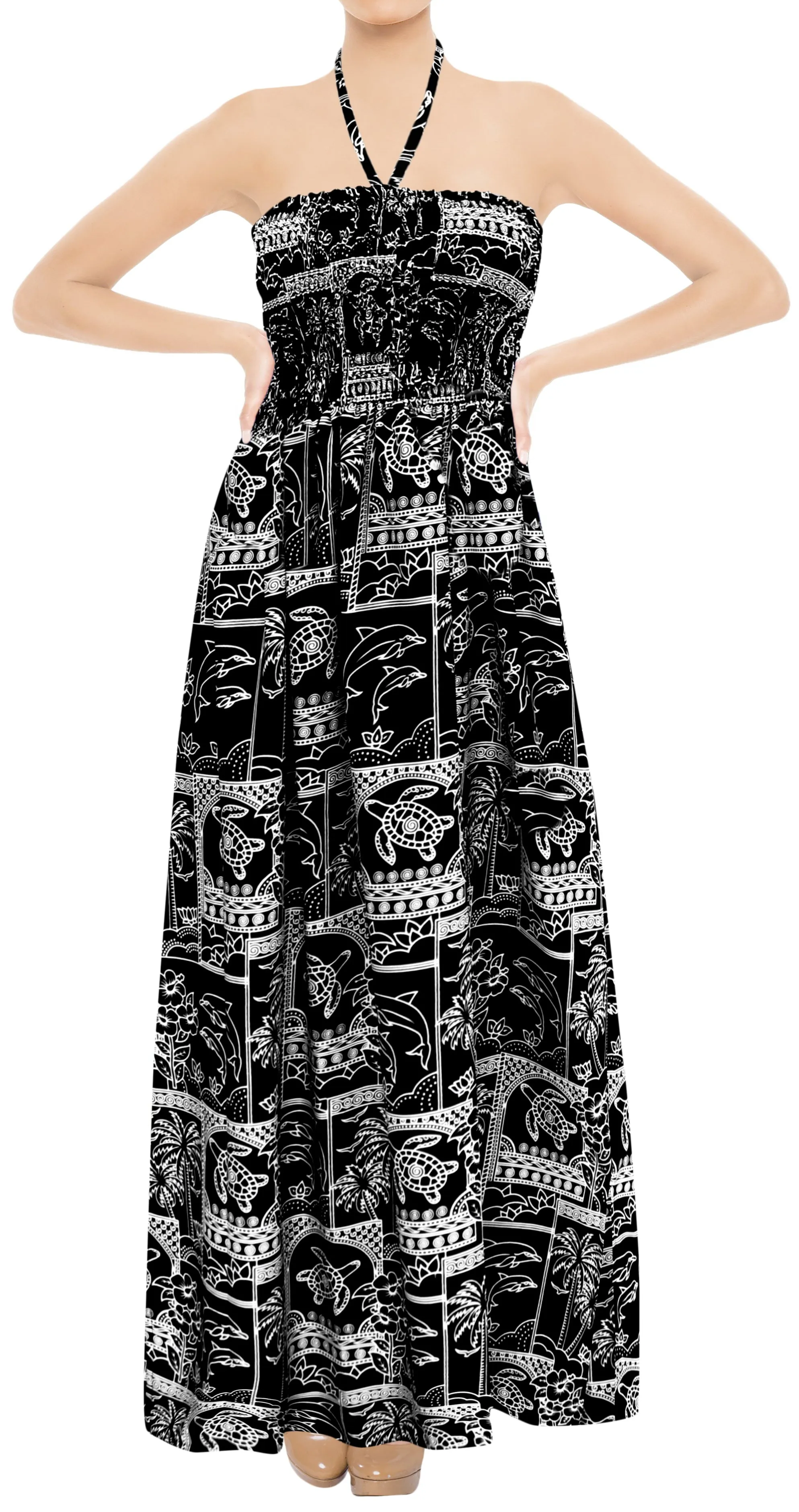 LA LEELA Long Maxi Halter Neck Tube Dress For Women With Turtle And Dolphin Print All Over Casual And Chic Homewear Summerdress