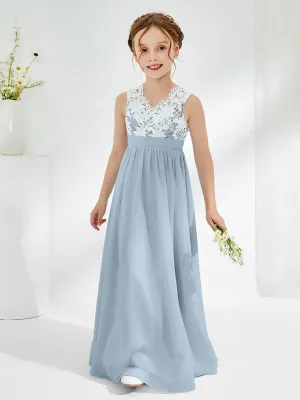 Lace Top Junior Bridesmaid Dresses Dusty Blue