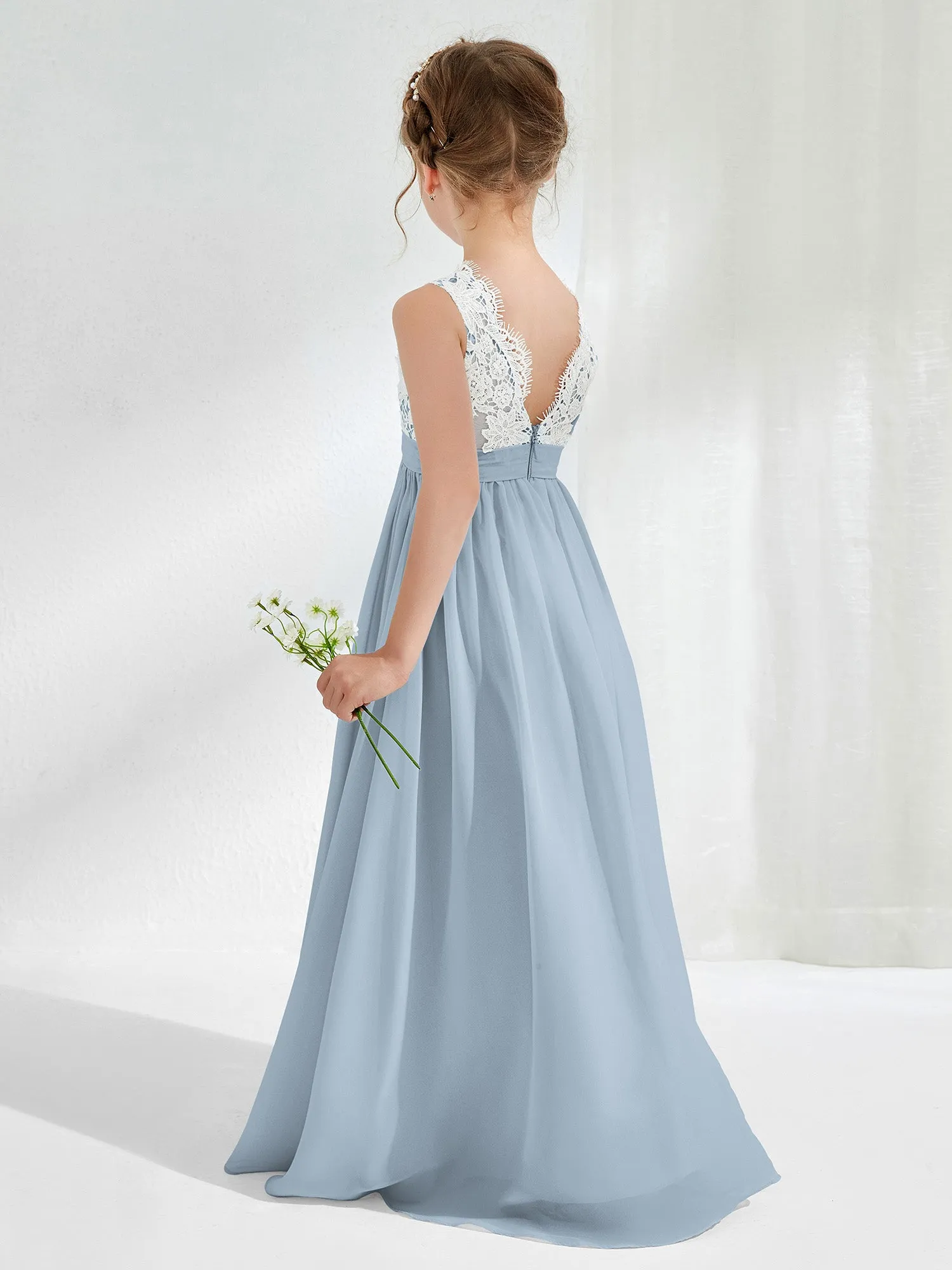 Lace Top Junior Bridesmaid Dresses Dusty Blue