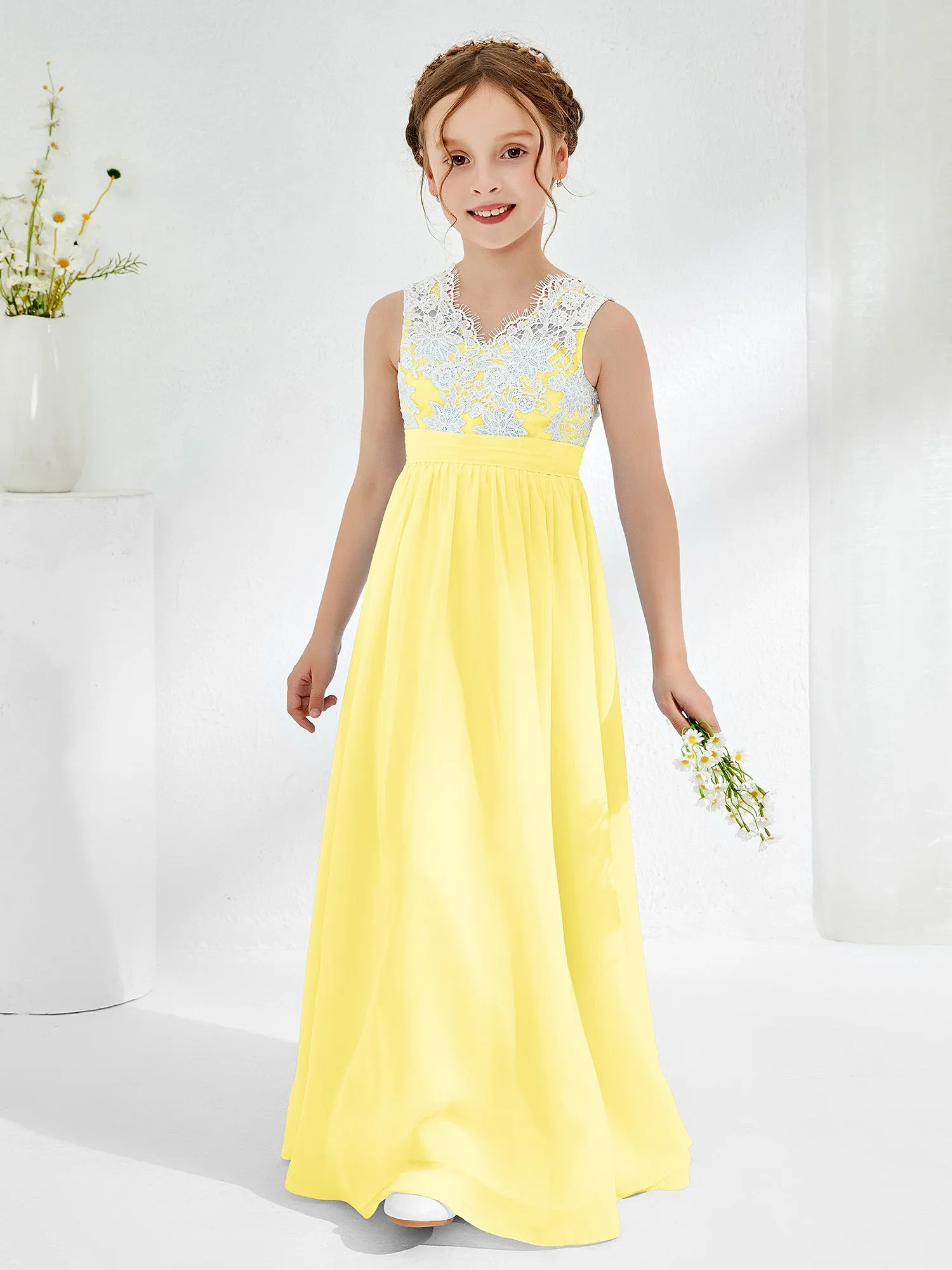 Lace Top Junior Bridesmaid Dresses Lemon