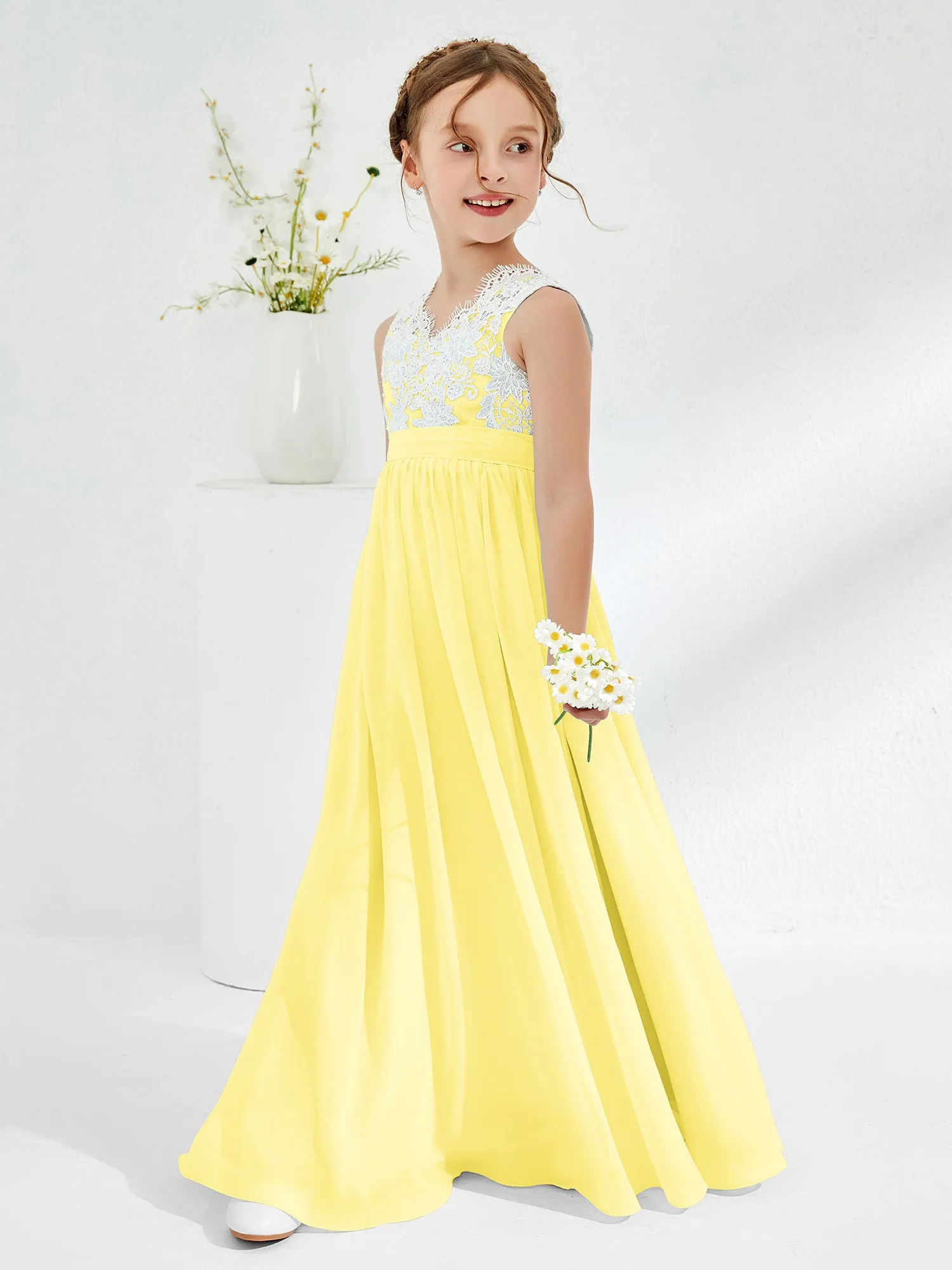 Lace Top Junior Bridesmaid Dresses Lemon