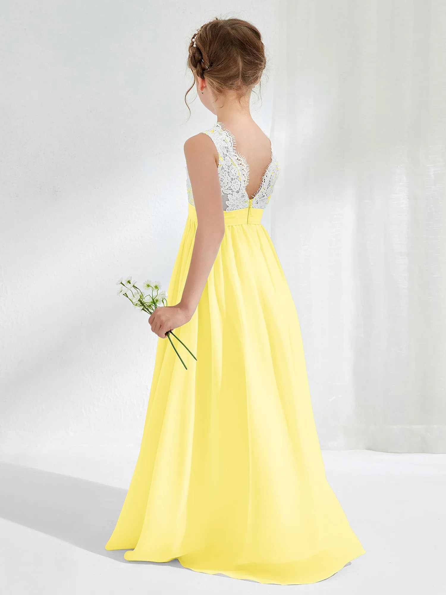 Lace Top Junior Bridesmaid Dresses Lemon