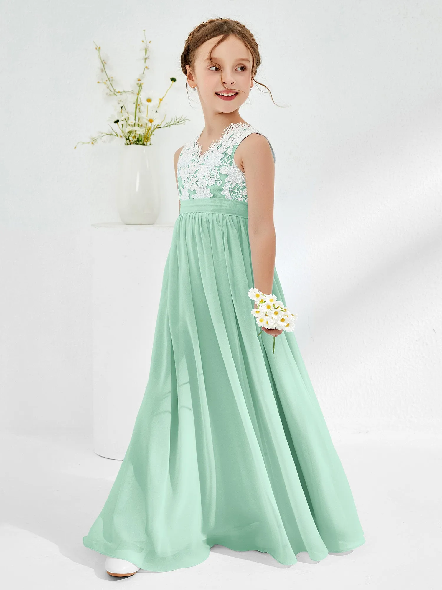 Lace Top Junior Bridesmaid Dresses Mint Green