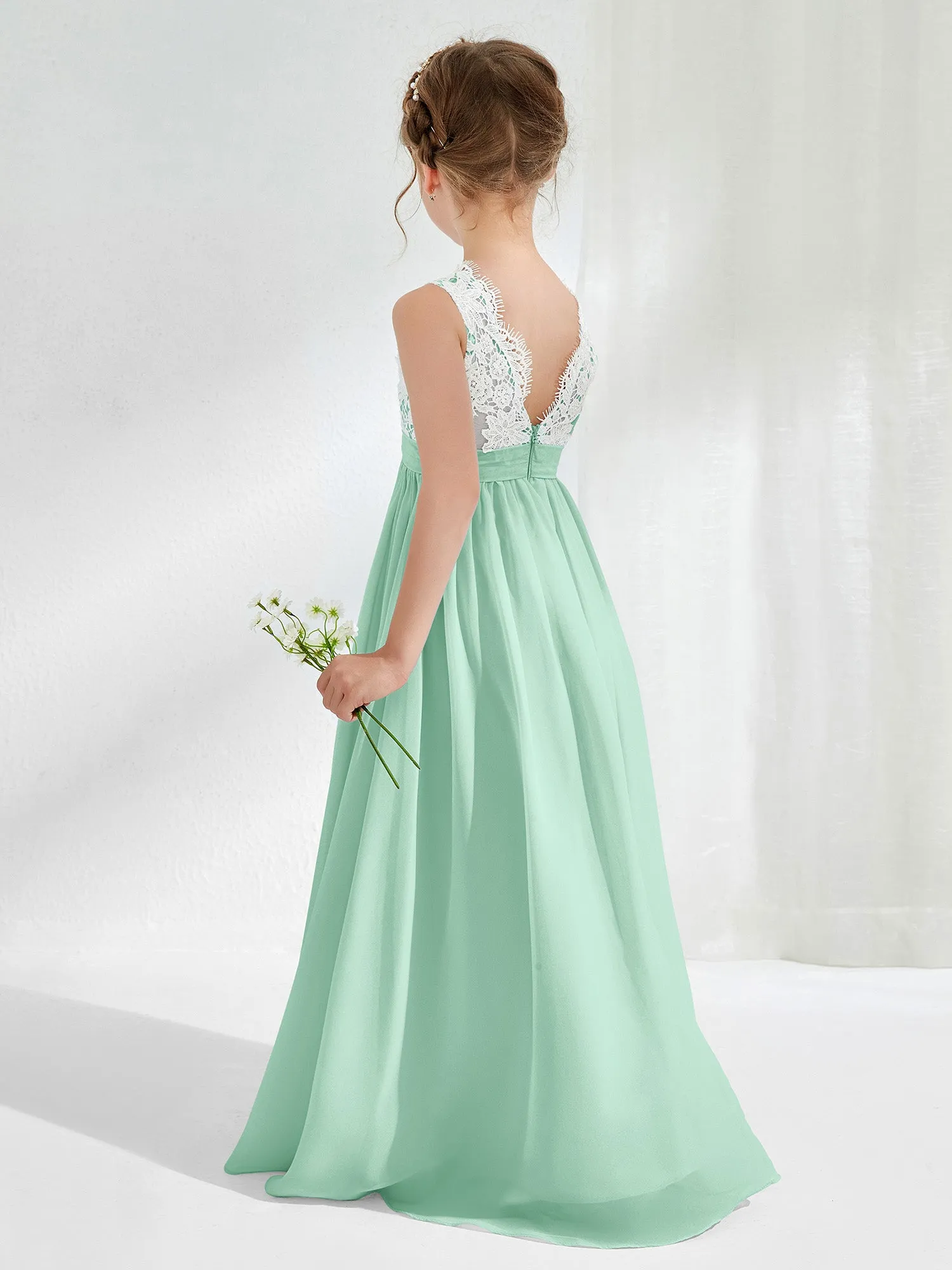 Lace Top Junior Bridesmaid Dresses Mint Green