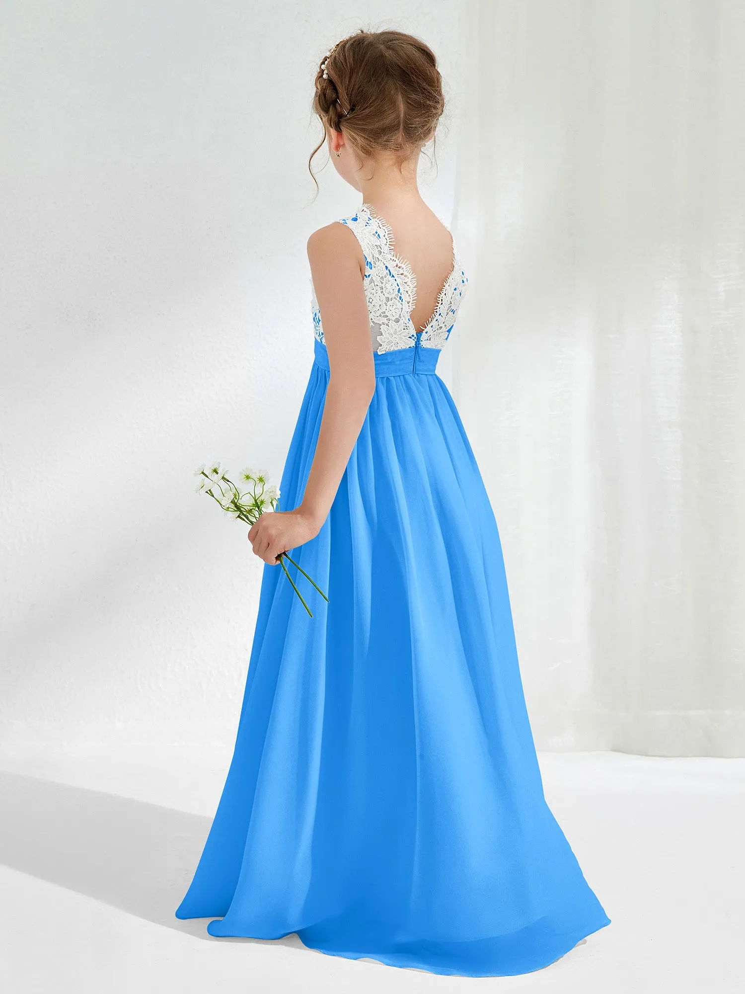 Lace Top Junior Bridesmaid Dresses Ocean Blue