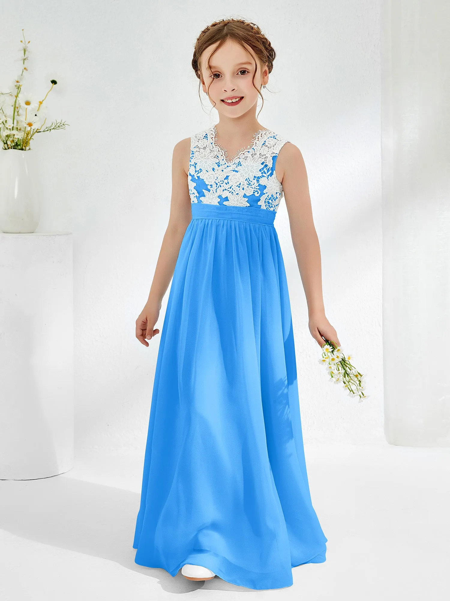 Lace Top Junior Bridesmaid Dresses Ocean Blue