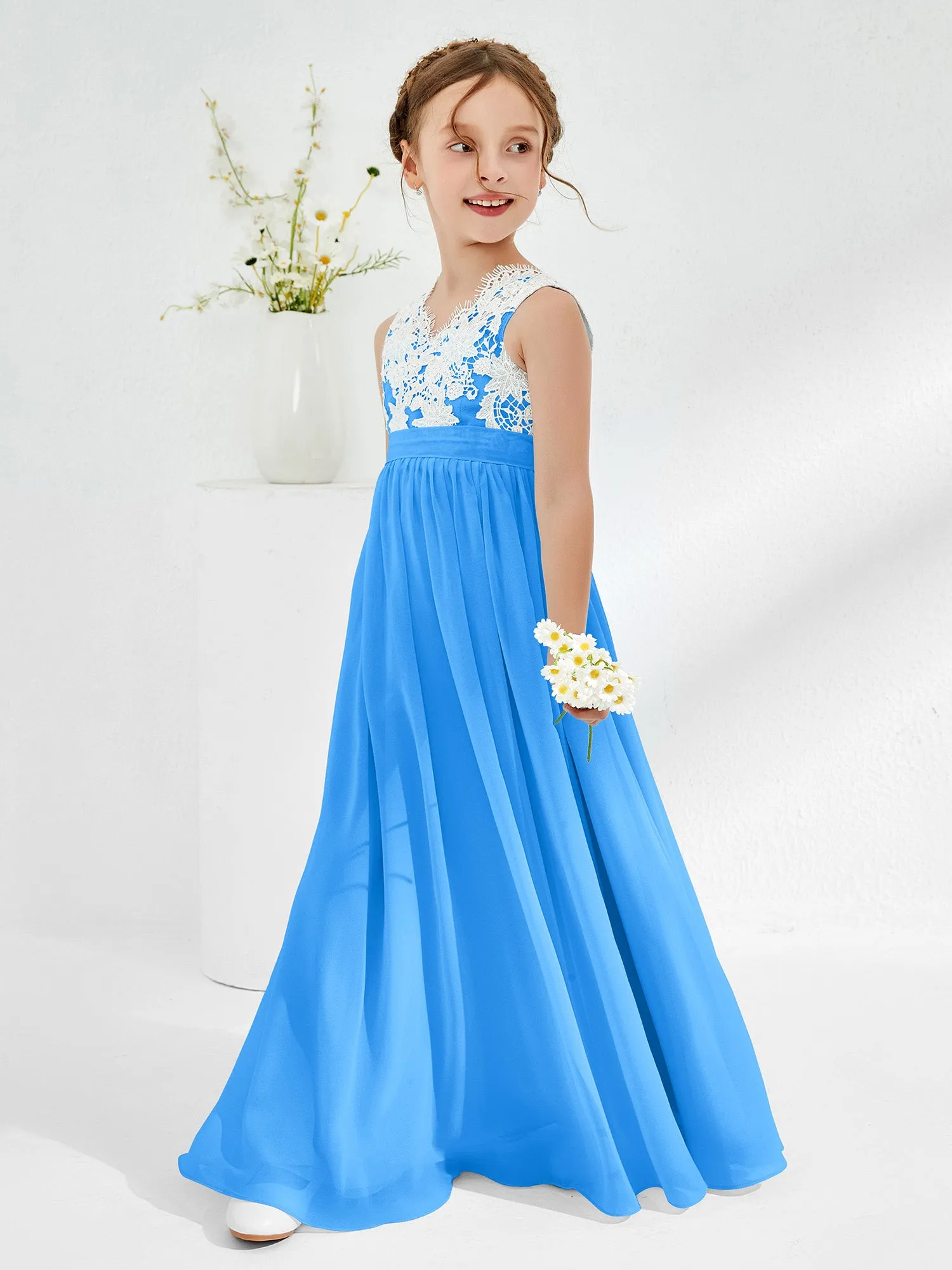 Lace Top Junior Bridesmaid Dresses Ocean Blue