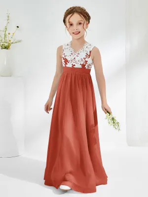 Lace Top Junior Bridesmaid Dresses Rust