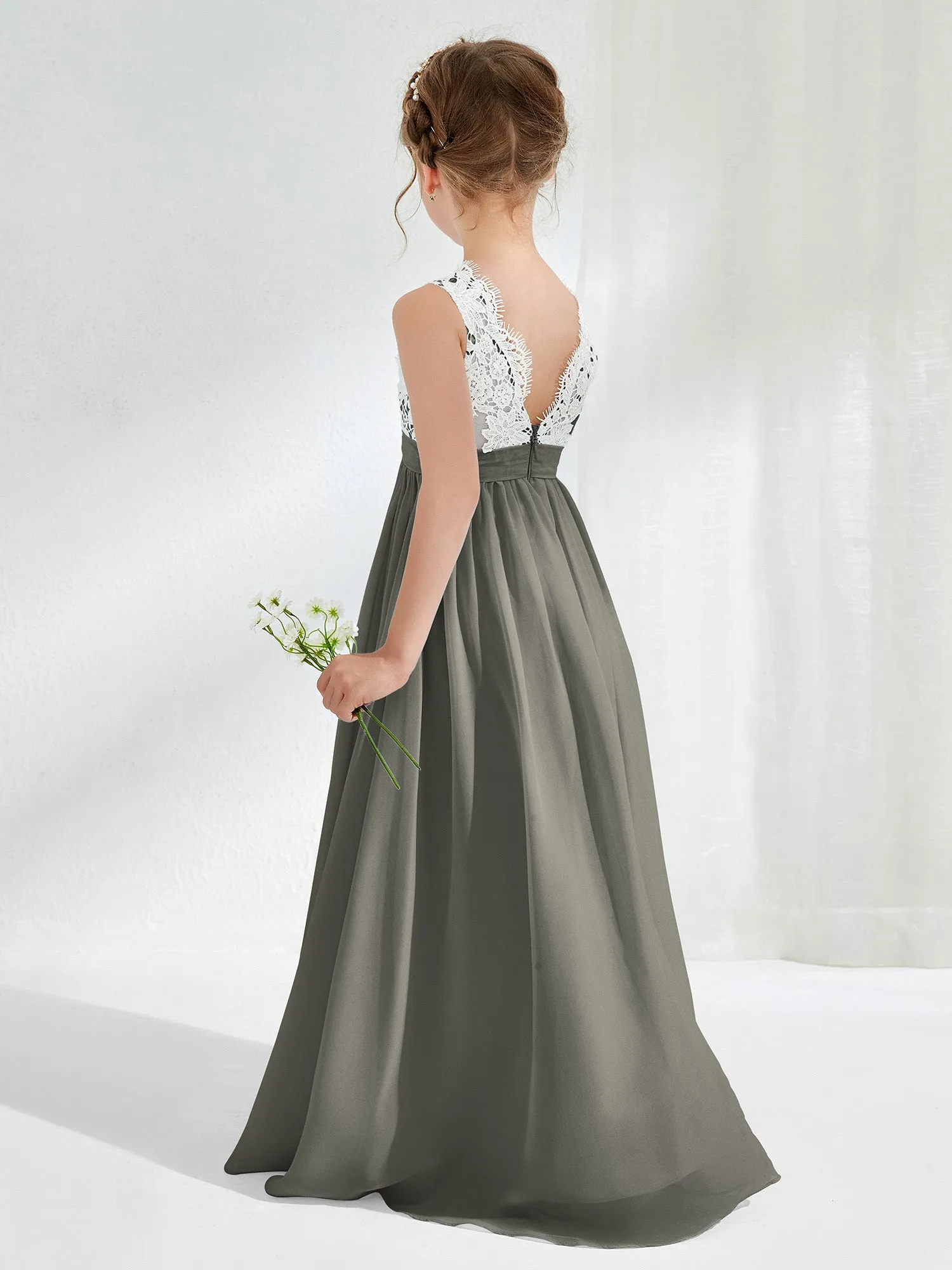 Lace Top Junior Bridesmaid Dresses Steel Grey