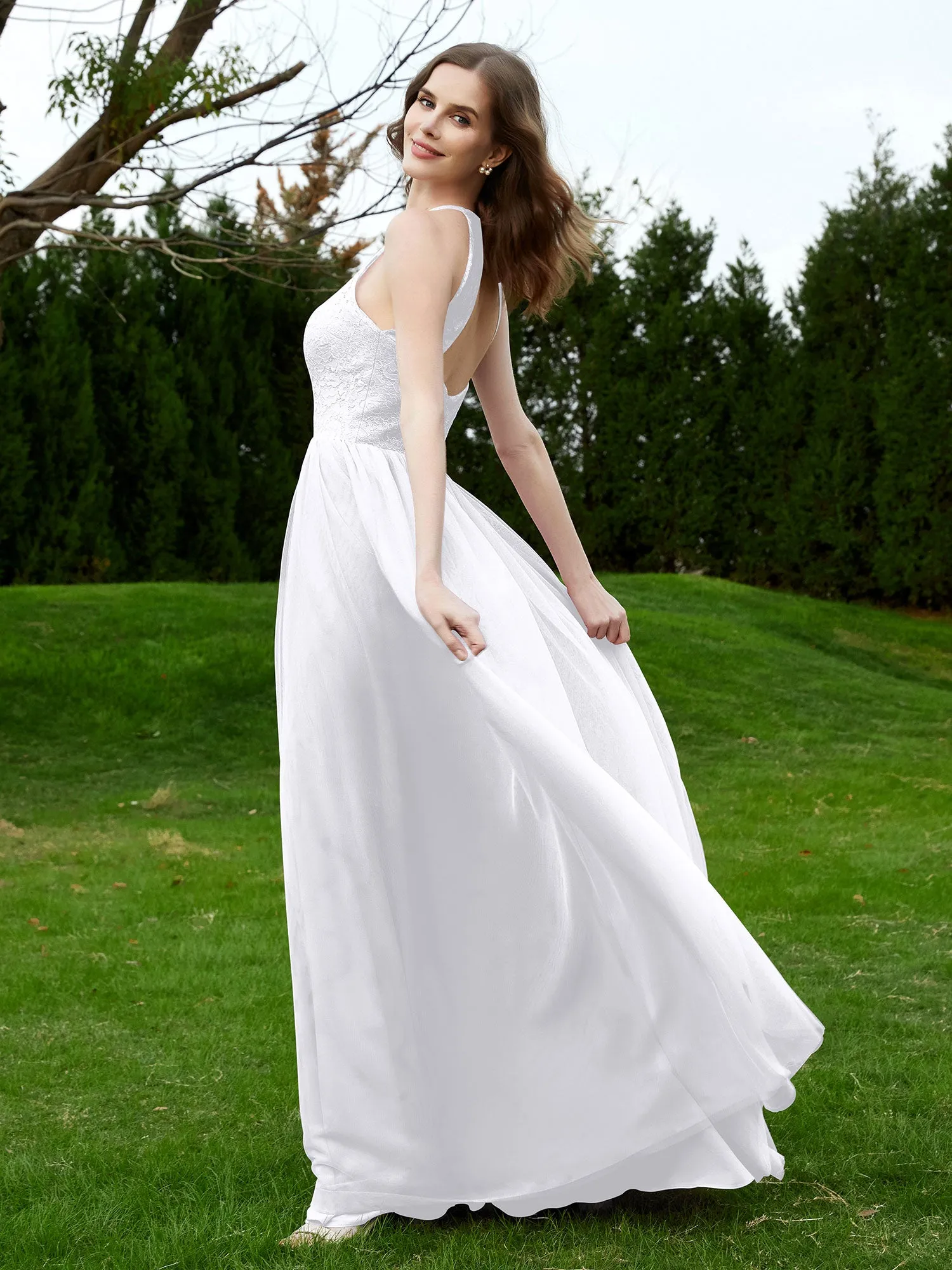 Lace Tulle Bridesmaid Gown Halter Neckline White Plus Size