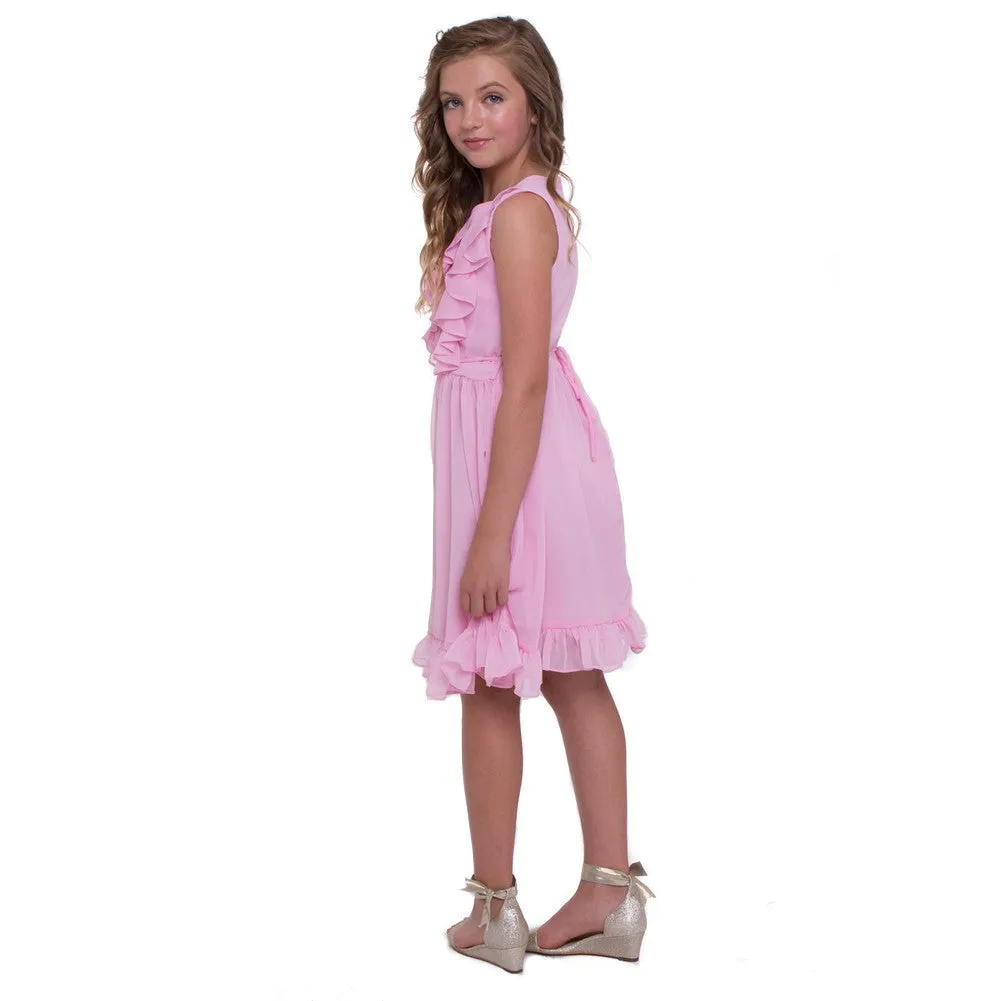 Little Girls Bubble Gum Tiered Chiffon Ruffled Easter Dress 2-6