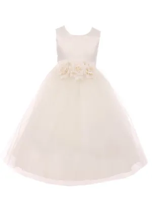 Little Girls Ivory Floral Satin Illusion Flower Girl Dress 2-6