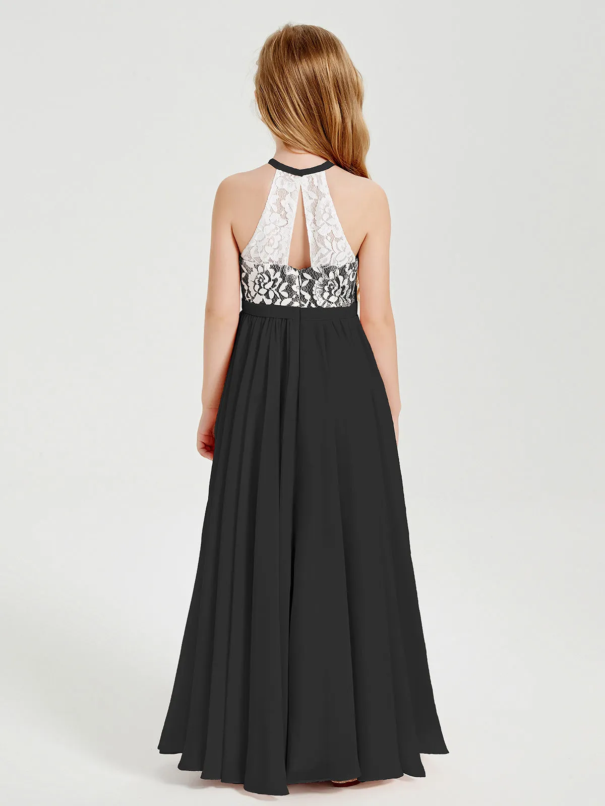 Long Chiffon Bridesmaid Dresses Lace Top Black