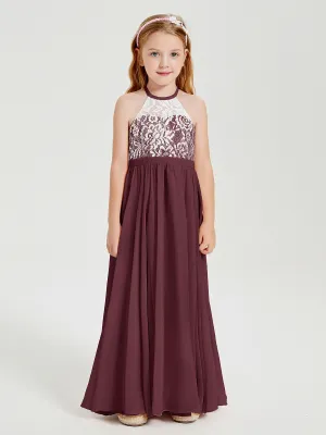 Long Chiffon Bridesmaid Dresses Lace Top Cabernet