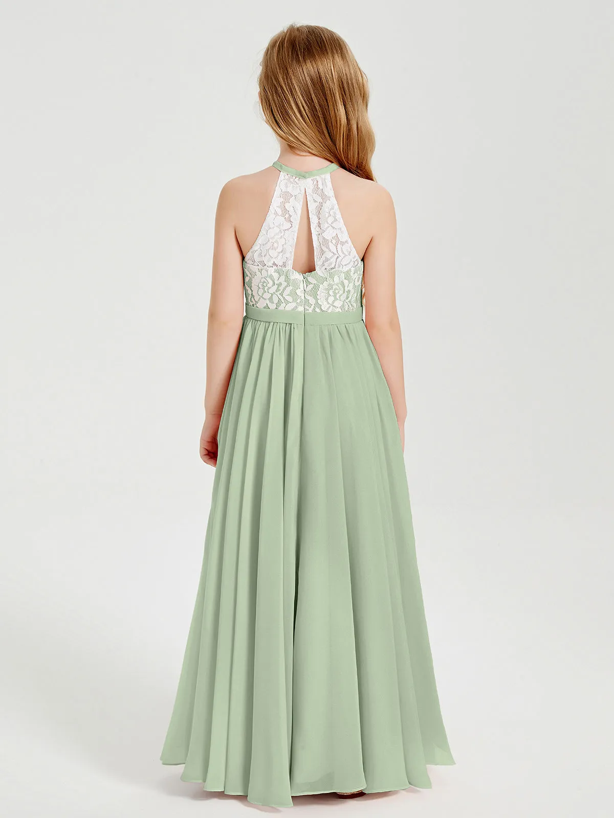 Long Chiffon Bridesmaid Dresses Lace Top Dusty Sage