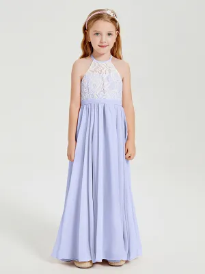 Long Chiffon Bridesmaid Dresses Lace Top Lavender