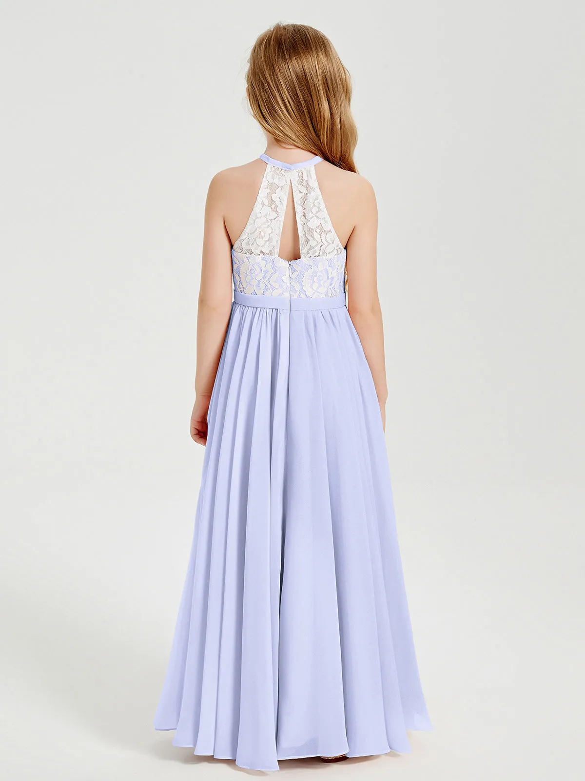 Long Chiffon Bridesmaid Dresses Lace Top Lavender