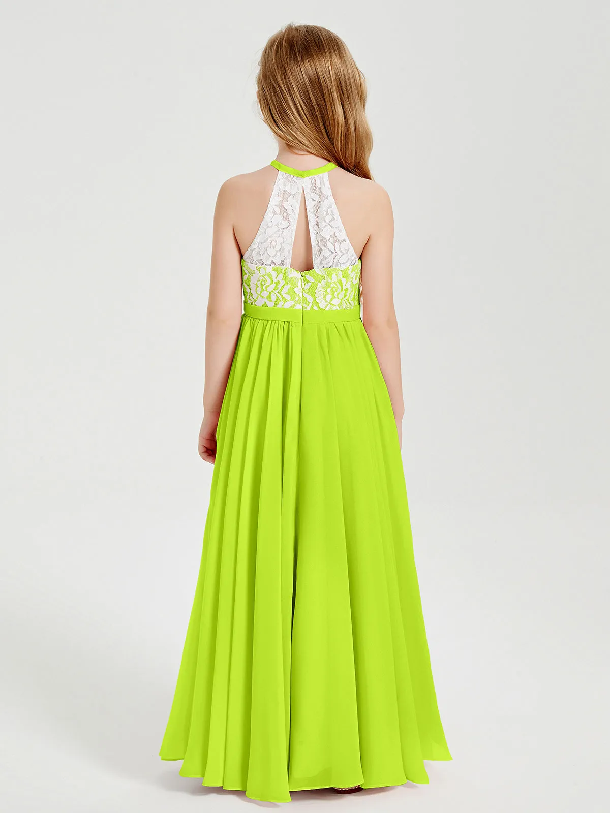 Long Chiffon Bridesmaid Dresses Lace Top Lime Green