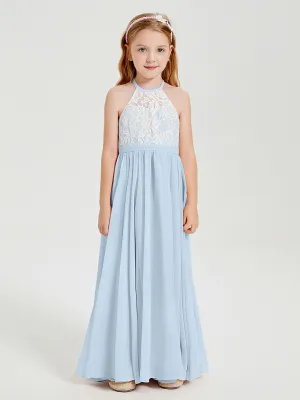 Long Chiffon Bridesmaid Dresses Lace Top Sky Blue