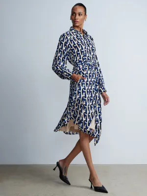 Long Sleeve Chain Print Shirt Dress