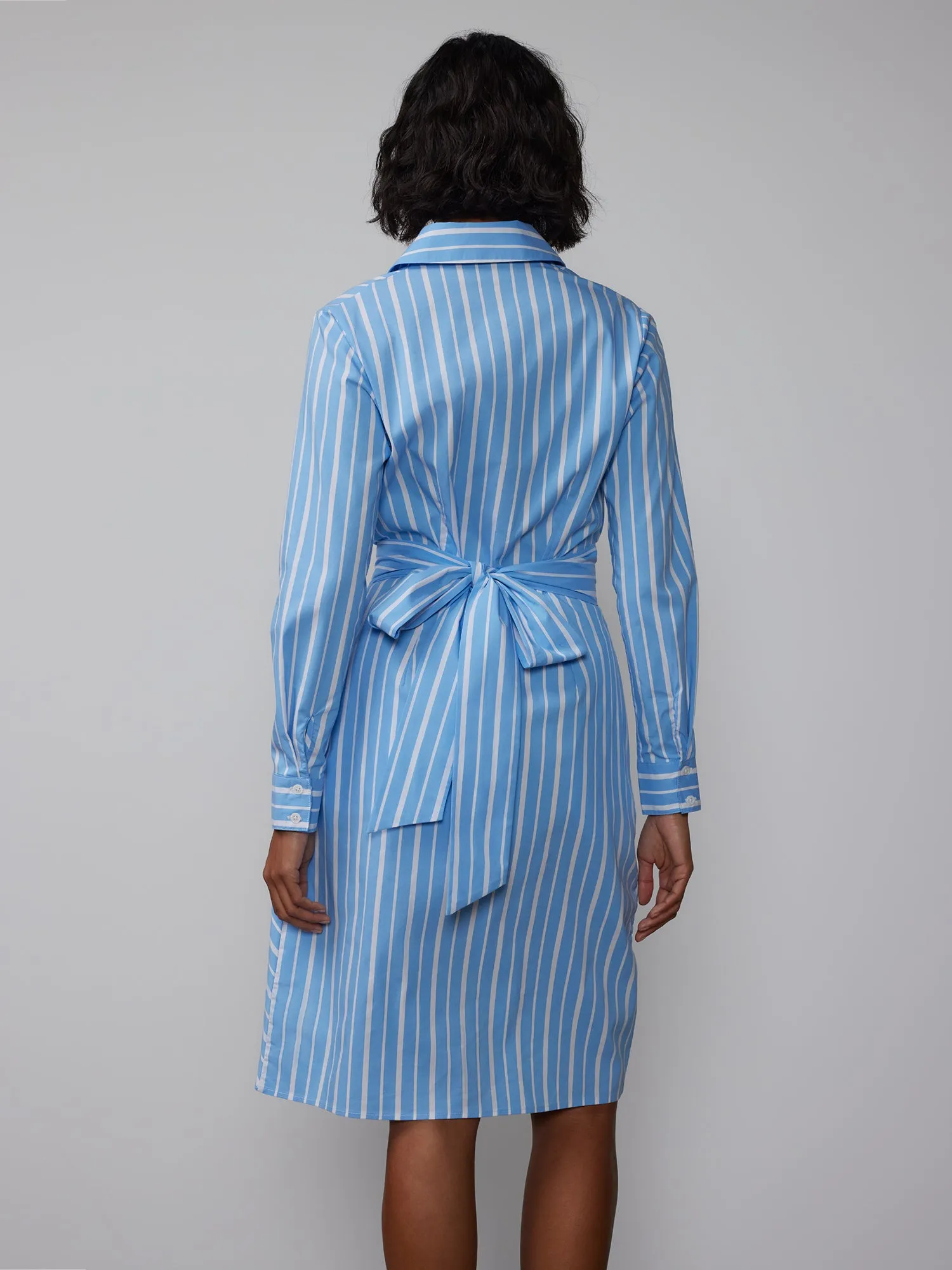 Long Sleeve Rosette Stripe Shirt Dress