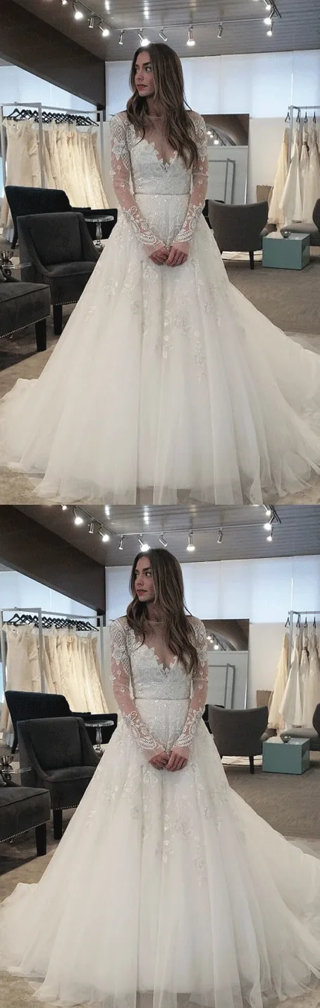 Long Wedding Dress,Tulle Wedding Dress,Long Sleeve Wedding Dresses,Bridal Dresses