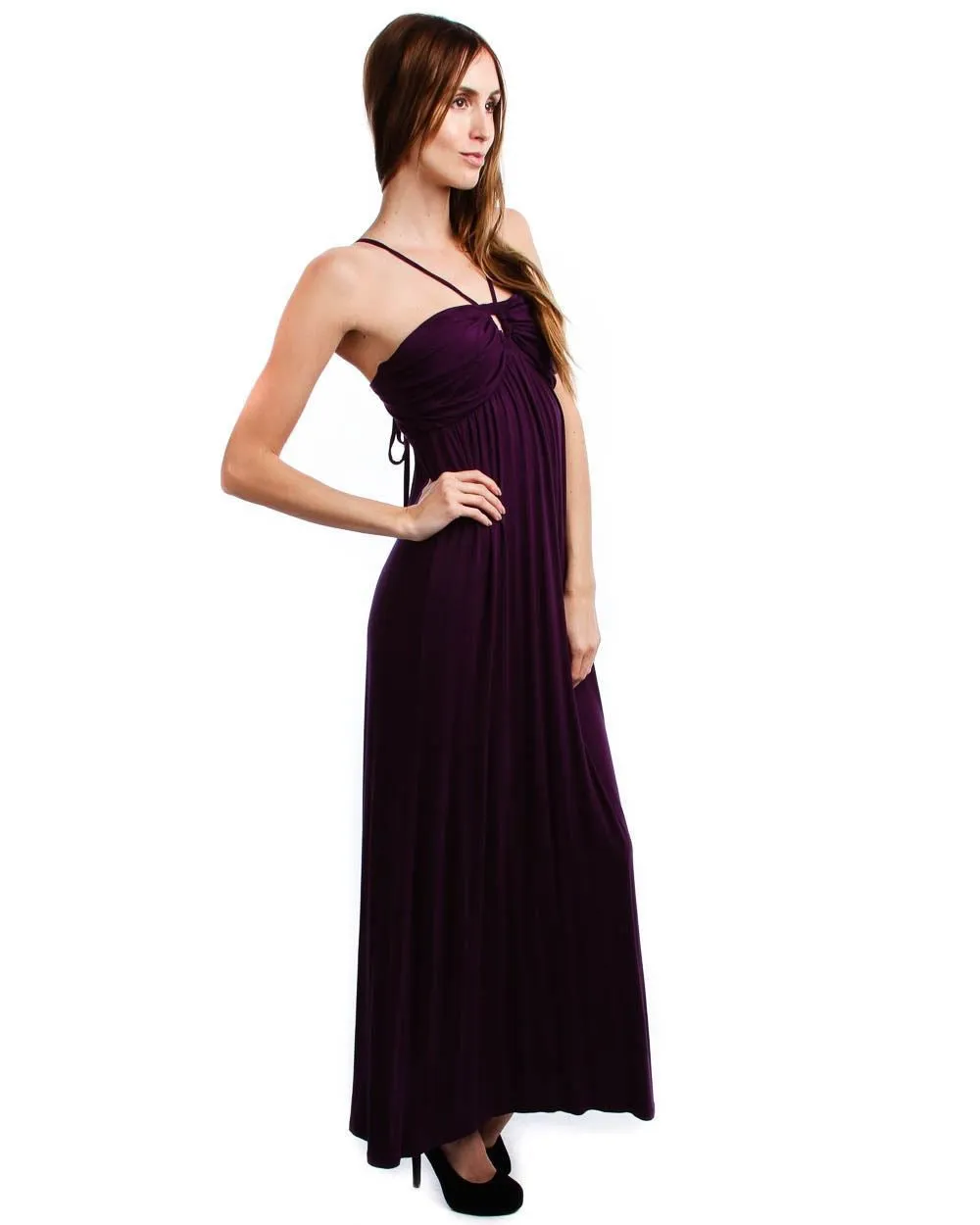 Maxi Dress Strapless Open Back Tie Purple