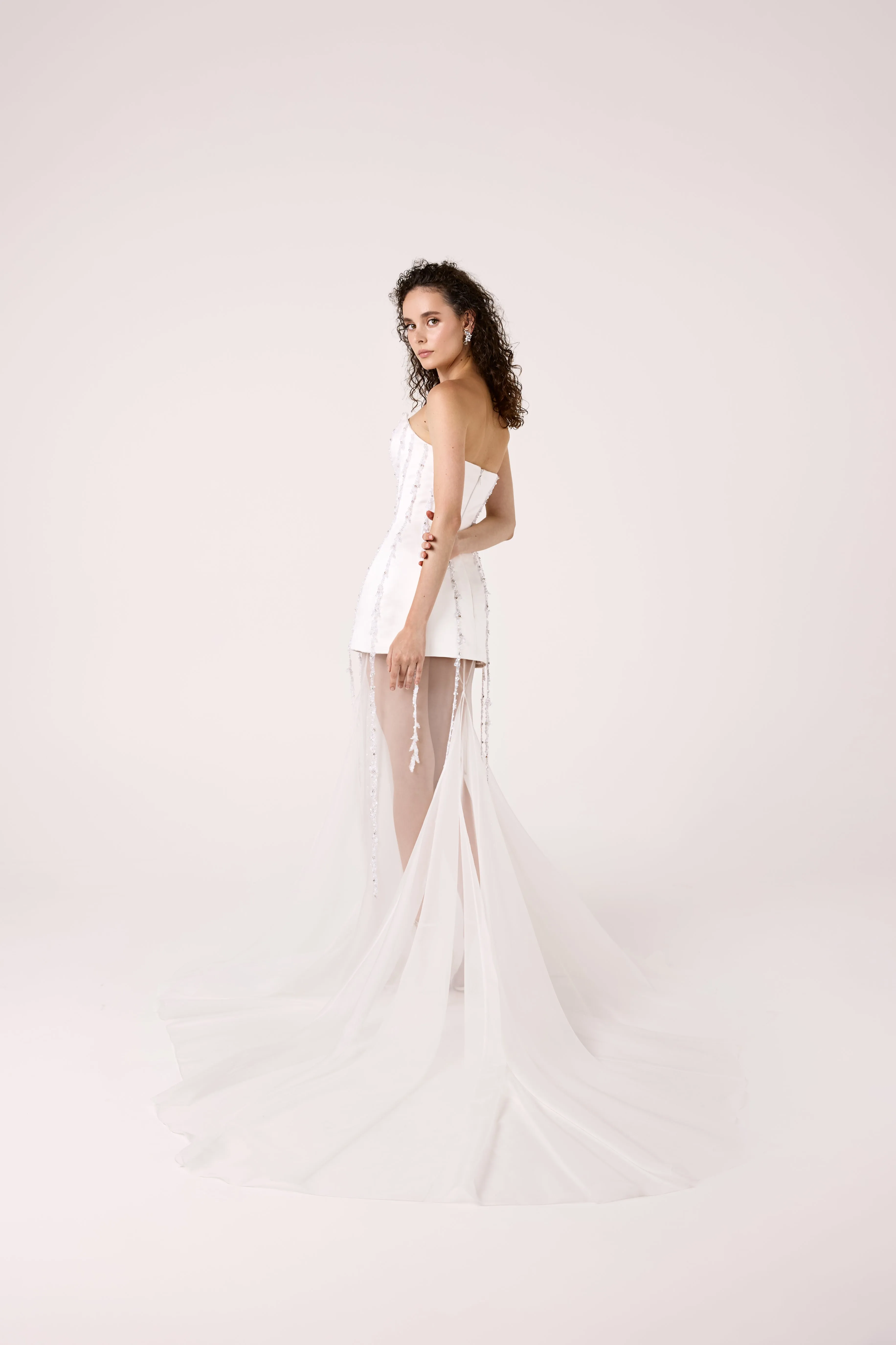 Modern Satin Dress with Sparkling Beaded Details and Tulle Skirt