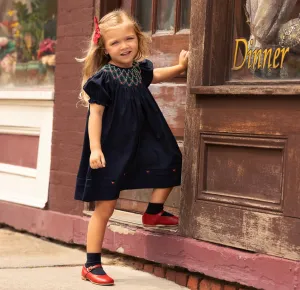 Navy Bishop Dress w/red & green