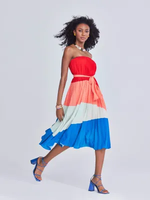 Nichelle Pleated Strapless Midi Dress