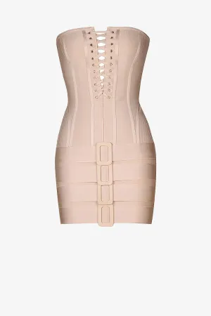 Nude Bandage Strapless Corset Mini Dress