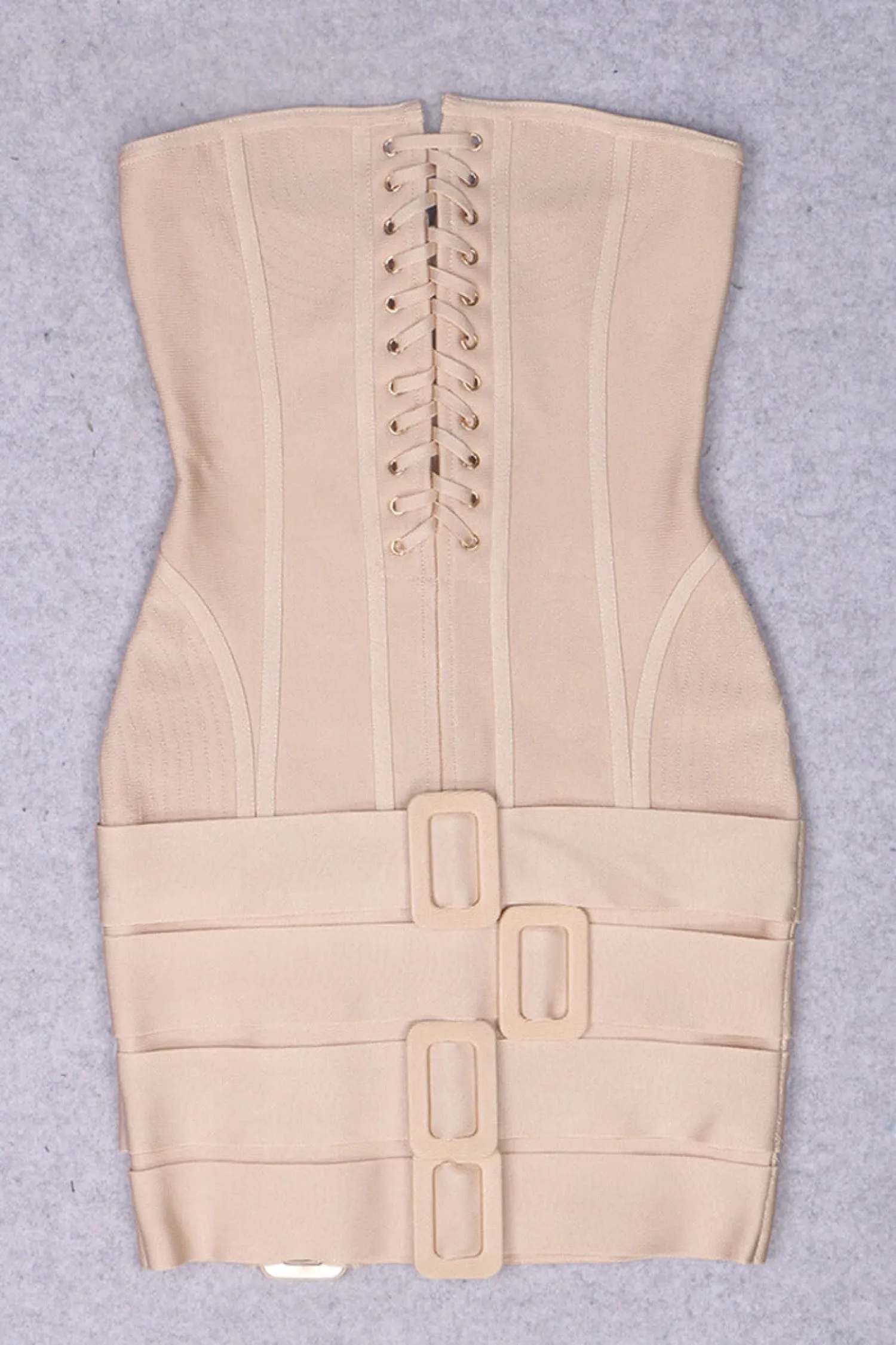 Nude Bandage Strapless Corset Mini Dress