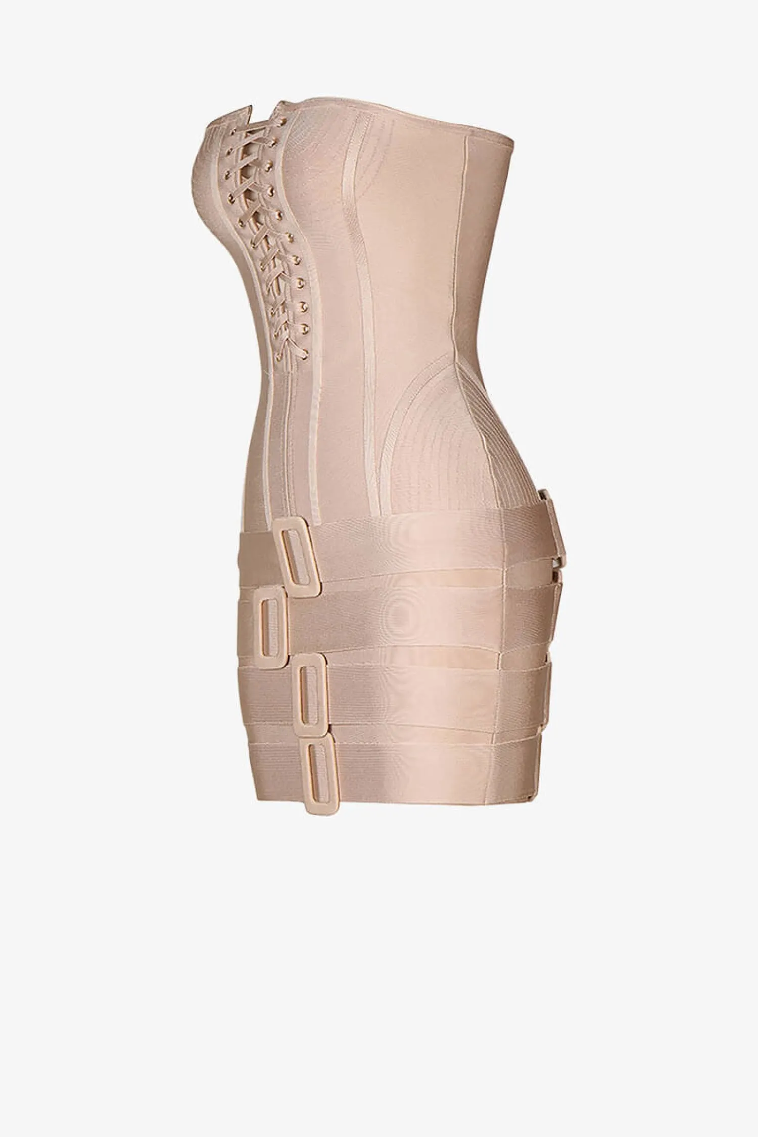 Nude Bandage Strapless Corset Mini Dress